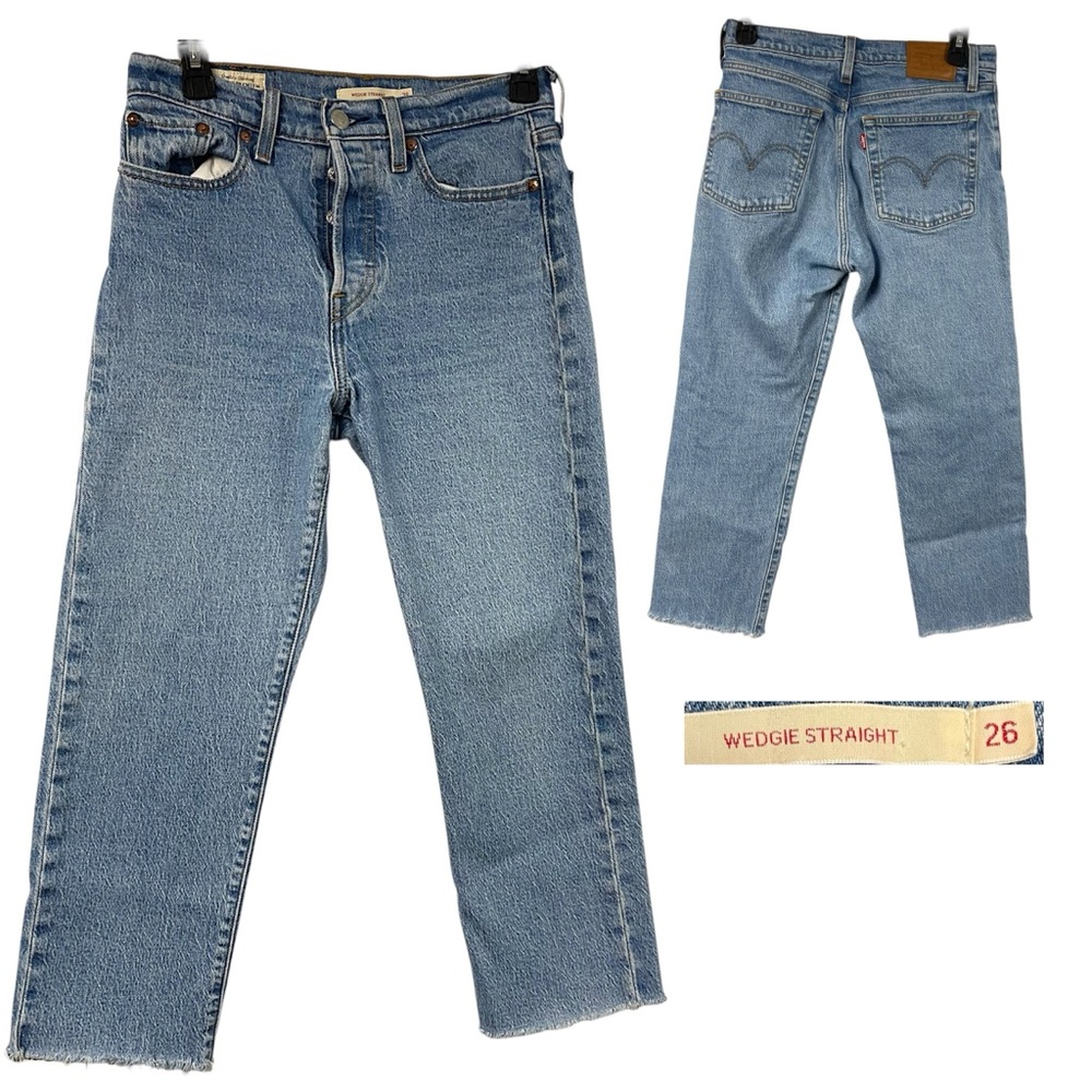 Levis Jeans Wedgie Straight 26 Blue Americana Frayed Casual Street Classic